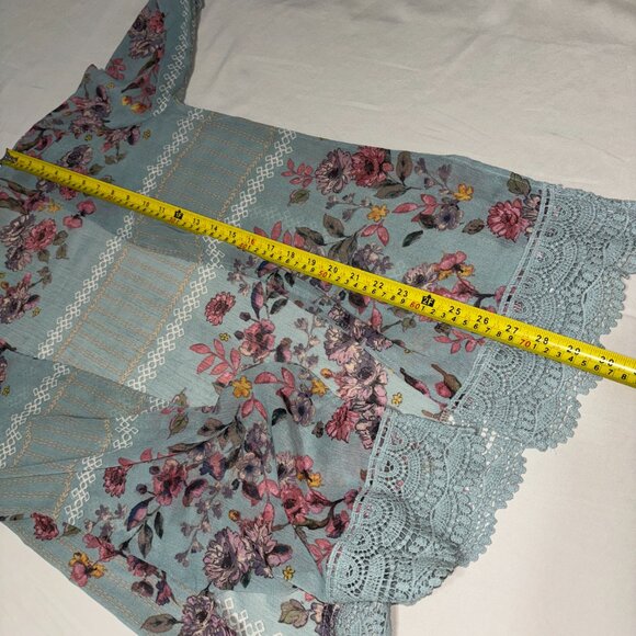 Rewind Floral Kimono Cardigan Small Sage Green Crochet Lace Boho Semi-Sheer - Picture 10 of 11